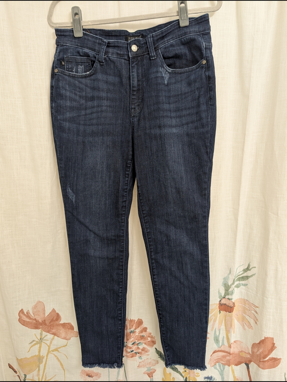 Judy Blue Size 11/30 Dark Wash Skinny Jeans Raw Hem Stretch Denim